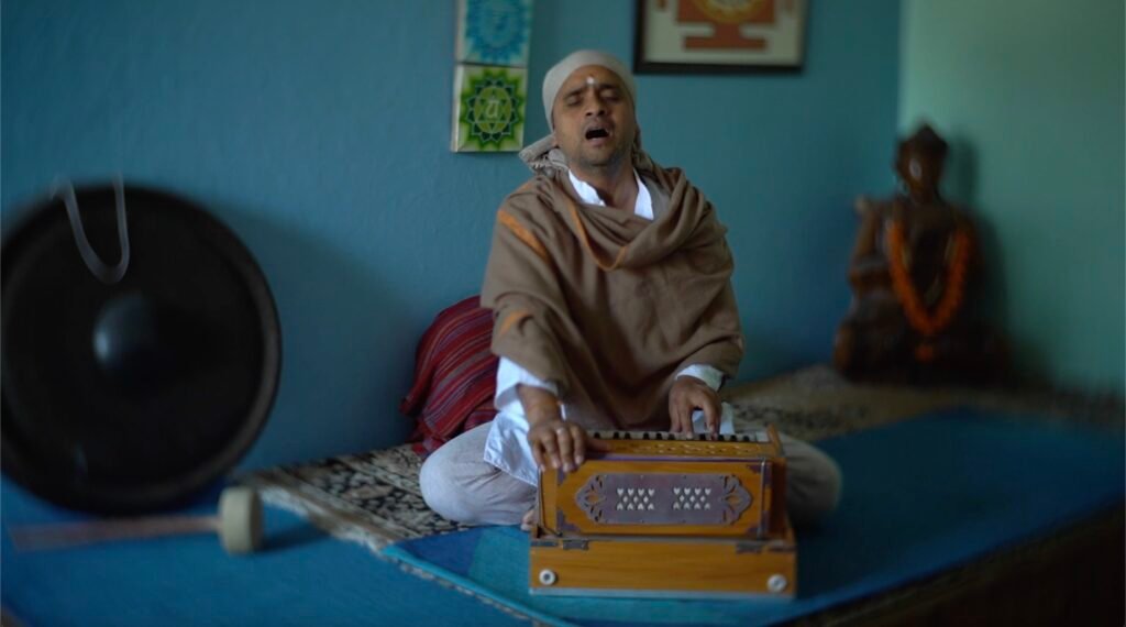 Kirtan directed by the senior teacher, Shailendra-Ji during a 14-day spiritual yoga retreat